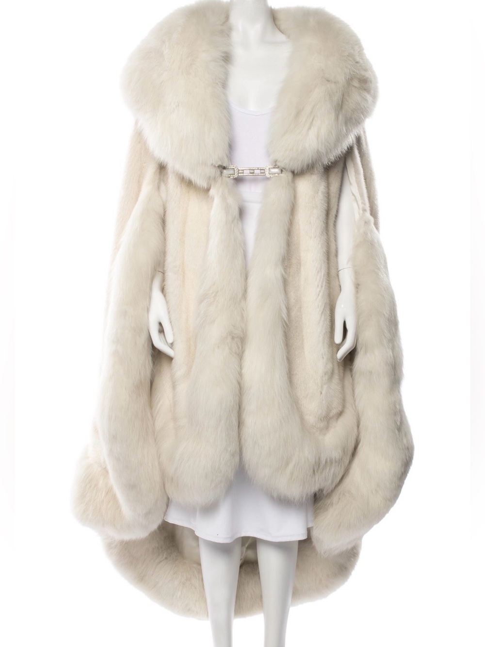 White Luxury bridal wedding  Fur Cape wrap white fox trim and crystals accent